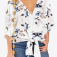 Printed Deep V Tie Hem Blouse