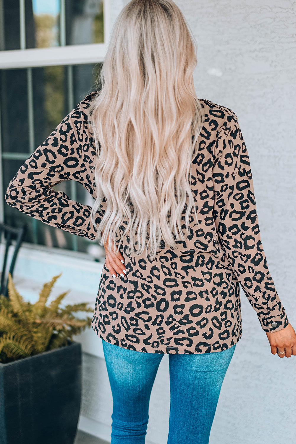 Leopard Drawstring Waist Jacket with Pockets