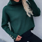 Button Detail Rib-Knit Turtleneck Sweater