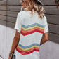 Multicolored Chevron Stripe Round Neck Side Slit T-Shirt