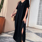 Decorative Button V-Neck Slit Maxi Dress