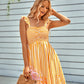 Striped Smocked Ruffle-Shoulder Sleeveless Dress