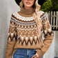 Chevron Turtleneck Ribbed Trim Sweater