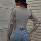 Lace Sleeve Round Neck Ribbed Top