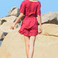 Ruffle Trim Belted Surplice Flutter Sleeve Romper