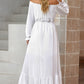 Decorative Button Ruffled High-Low Off-Shoulder Dress