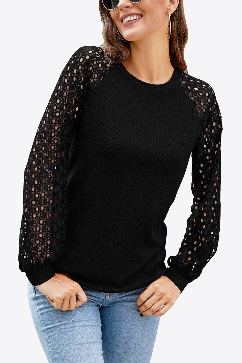 Long Raglan Sleeve Round Neck Tee