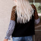Animal Print Color Block  V-Neck Flounce Sleeve Blouse