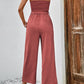 Decorative Button Strapless Smocked Jumpsuit with Pockets