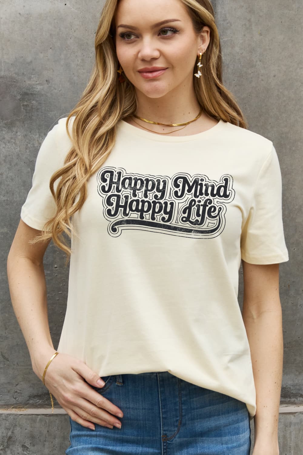 Simply Love Full Size HAPPY MIND HAPPY LIFE Graphic Cotton Tee