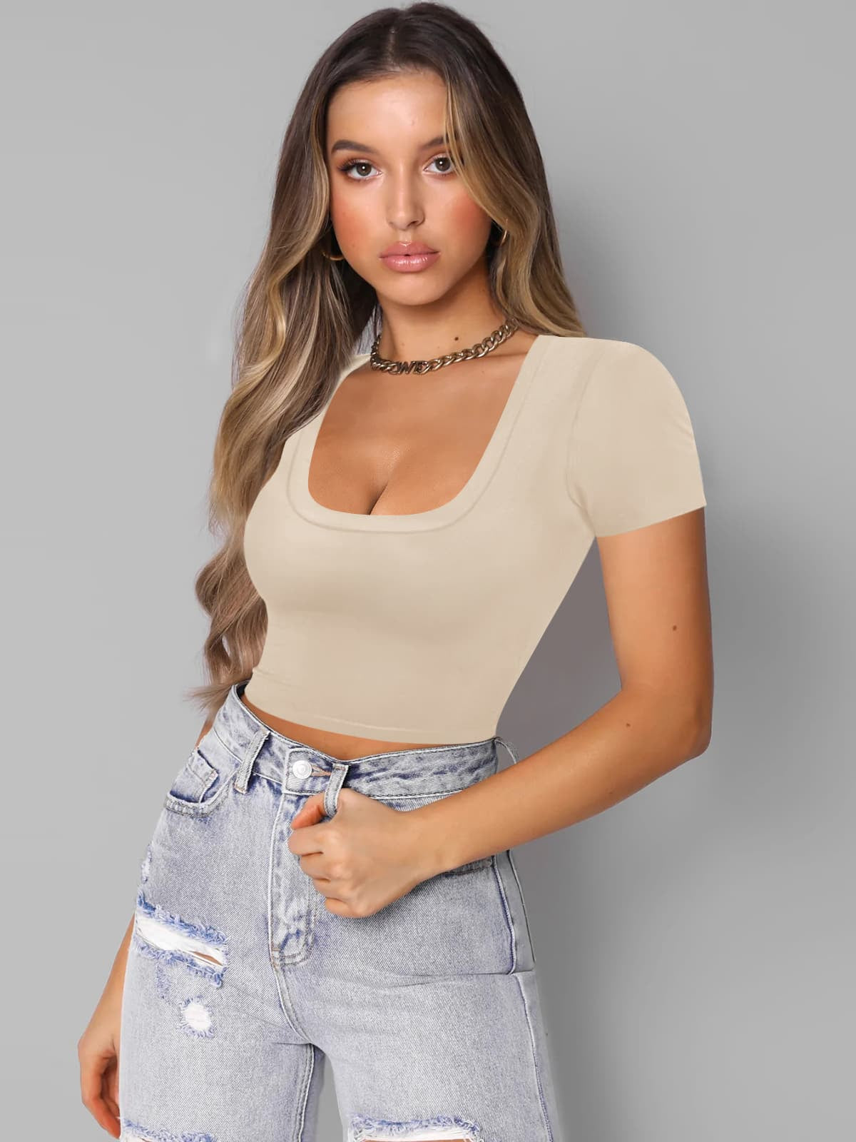 Square Neck Cropped T-Shirt