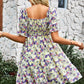 Floral Square Neck Smocked Frill Trim Dress