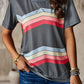 Multicolored Chevron Stripe Round Neck Side Slit T-Shirt