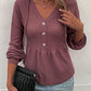 Waffle-Knit Buttoned Drop Shoulder Hoodie