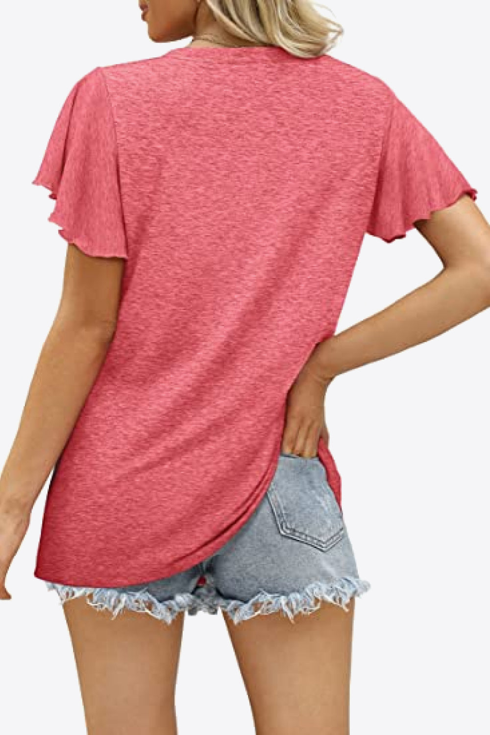 V-Neck Flutter Sleeve Tee Shirt