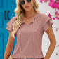 Eyelet Tie-Neck Flutter Sleeve Blouse