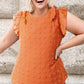 Plus Size Swiss Dot Ruffled Round Neck Blouse