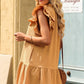 Ruffle Shoulder Tie-Neck Tiered Dress