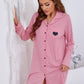 Heart Graphic Lapel Collar Long Sleeve Night Dress