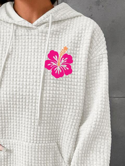 Full Size Flower Graphic Textured Hoodie with Pocket