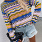 Rainbow Stripe Openwork Flare Sleeve Knit Top