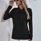 Tie Neck Spliced Lace Long Sleeve Top