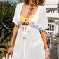 Pom-Pom Trim Drawstring Waist Deep V Cover Up