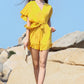Ruffle Trim Belted Surplice Flutter Sleeve Romper