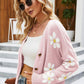Floral Ribbed Trim Drop Shoulder Cardigan