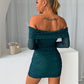 Glitter Mesh Off-Shoulder Ruched Mini Dress