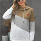 Full Size Range Color Block Cowl Neck Hoodie