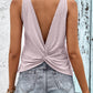 Twist Back V-Neck Eyelet Tank