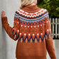 Chevron Turtleneck Ribbed Trim Sweater