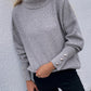 Button Detail Rib-Knit Turtleneck Sweater