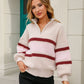 Striped Quarter-Zip Lantern Sleeve Sweater