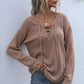Lace-Up V-Neck Ribbed Top