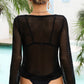Openwork Scoop Neck Long Sleeve Cover-Up