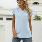 Swiss Dot Notched Neck Short Sleeve Top