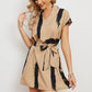 Contrast Tie Belt Notched Dress
