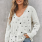 Star V-Neck Roll Hem Drop Shoulder Sweater