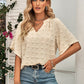 Swiss Dot Notched Neck Flare Sleeve Blouse