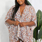 Printed Open Front Three-Quarter Sleeve Cover Up