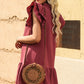 Ruffle Shoulder Tie-Neck Tiered Dress