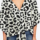 Printed Deep V Tie Hem Blouse