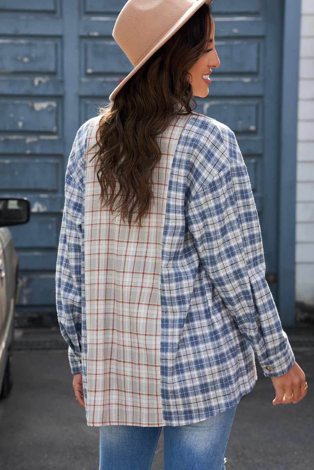 Plaid Contrast Button Front Shirt