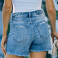 Distressed Raw Hem Denim Shorts with Pockets