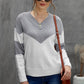 Chevron Color Block V-Neck Dropped Shoulder Sweater