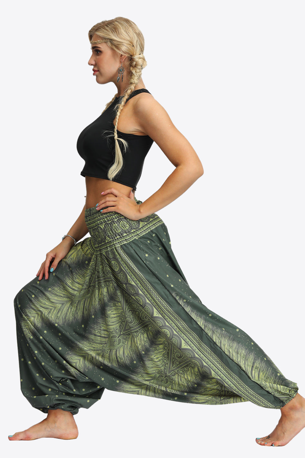 Printed Smocked Waist Harem Pants