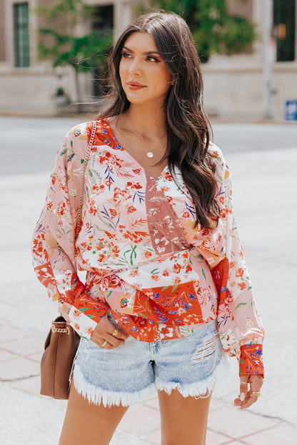 Floral Belted Surplice Blouse