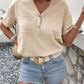 Buttoned Notched Neck Cuffed Sleeve Blouse